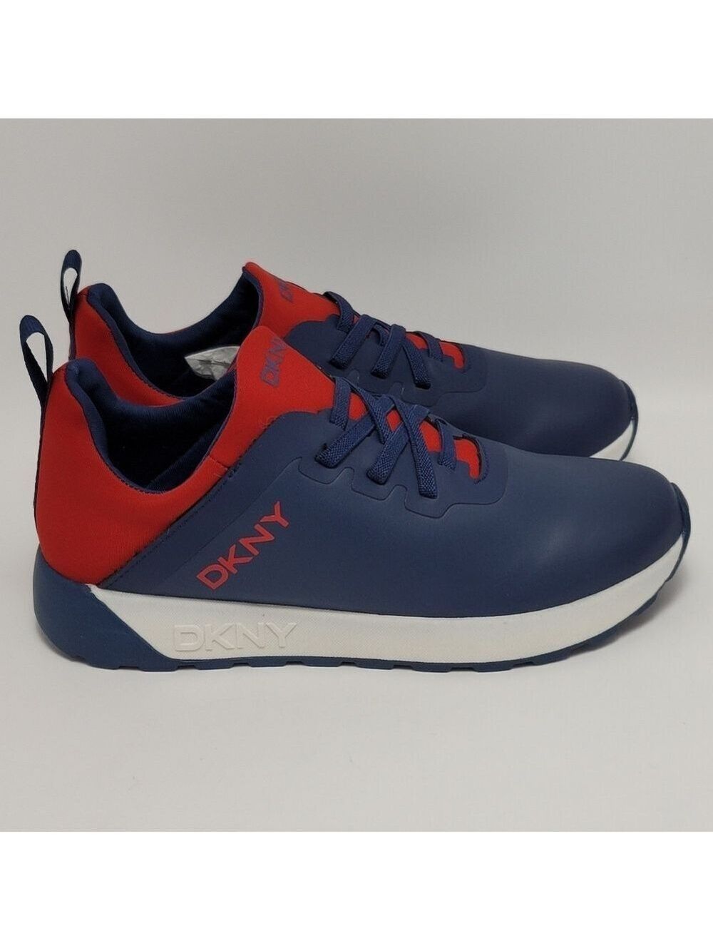 Dkny Jay Jace Boys Faux Leather Lace Up Casual Fashion Sneakers Navy Red Size 3